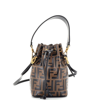 Fendi Mon Tresor Bucket Bag Zucca Embossed Leather Mini