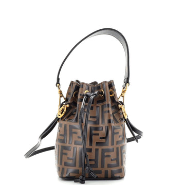 Fendi Mon Tresor Bucket Bag Zucca Embossed Leather Mini