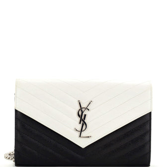 Saint Laurent Classic Monogram Wallet on Chain Matelasse Chevron Leather Medium
