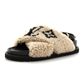 Louis Vuitton Women's Paseo Comfort Slide Slingback Sandals Shearling with Leather
