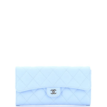 Chanel CC Gusset Classic Flap Wallet Quilted Caviar Long