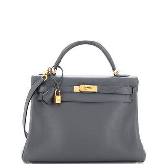 Hermes Kelly Handbag Grey Swift with Gold Hardware 32
