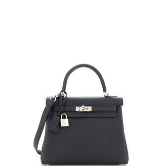Hermes Kelly Handbag Black Togo with Palladium Hardware 25