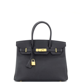Hermes Birkin Handbag Black Epsom with Gold Hardware 30