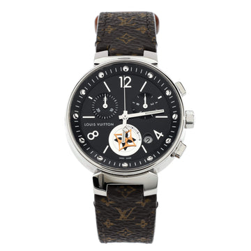 Louis Vuitton Tambour Moon Star Chronograph Quartz Watch Stainless Steel with Monogram Canvas 35