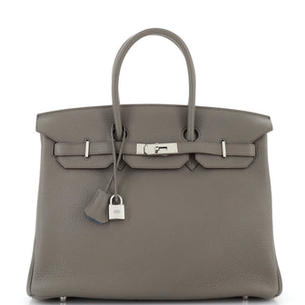 Hermes Birkin Handbag Bicolor Clemence with Palladium Hardware 35
