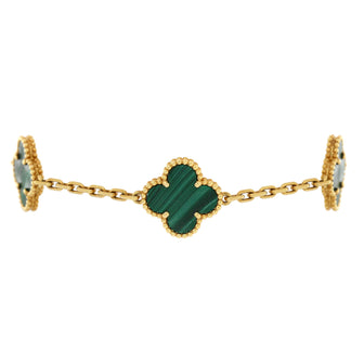 Van Cleef & Arpels Vintage Alhambra 5 Motifs Bracelet 18K Yellow Gold and Malachite
