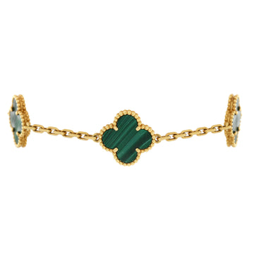 Van Cleef & Arpels Vintage Alhambra 5 Motifs Bracelet 18K Yellow Gold and Malachite