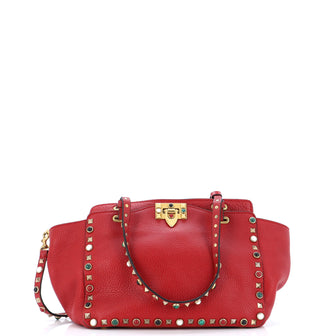 Valentino Garavani Rolling Rockstud Tote Leather with Cabochons Small
