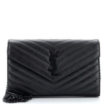 Saint Laurent Classic Monogram Wallet on Chain Matelasse Chevron Leather Medium