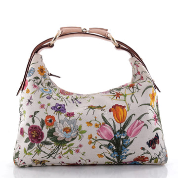 Gucci Horsebit Hobo Flora Canvas Medium White 2499301