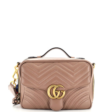 Gucci GG Marmont Zip Around Camera Bag Matelasse Leather Small