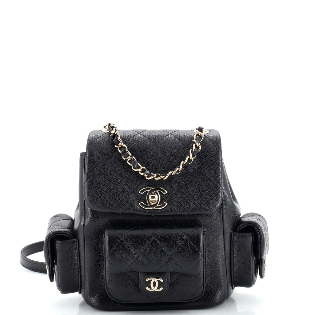 chanel mini caviar backpack Chanel Duma Multipocket Drawstring Backpack Quilted Caviar Mini Black 2499791