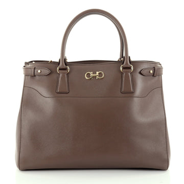 Salvatore Ferragamo Batik Convertible Satchel Saffiano Leather Medium Brown 2499902