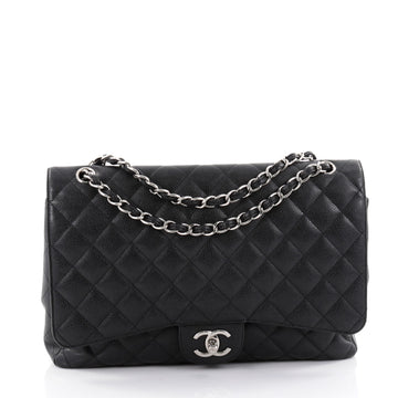 Chanel Classic Double Flap Bag Quilted Caviar Maxi Black