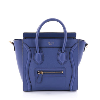 Celine Luggage Handbag Grainy Leather Nano Blue 2500501