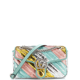 Gucci GG Marmont Flap Bag Diagonal Quilted Sequins Small