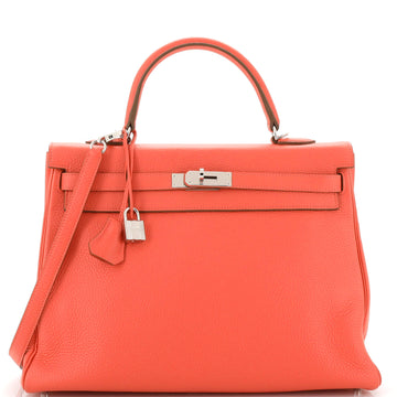 Hermes Kelly Handbag Red Clemence with Palladium Hardware 35