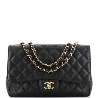 Chanel Vintage Classic Single Flap Bag Quilted Caviar Jumbo