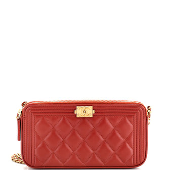 Chanel Double Zip Clutch with Chain Quilted Lambskin