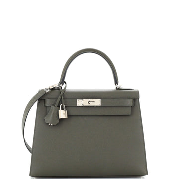 Hermes Kelly Handbag Green Epsom with Palladium Hardware 28