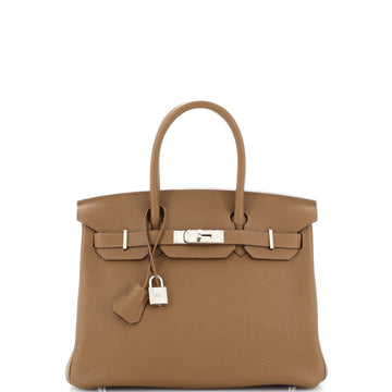 Hermes Birkin Handbag Brown Clemence with Palladium Hardware 30