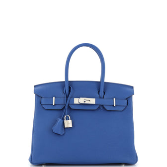 Hermes Birkin Handbag Blue Togo with Palladium Hardware 30