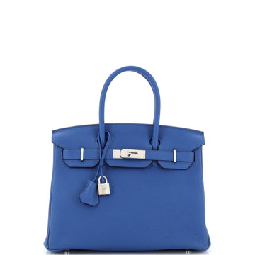 Hermes Birkin Handbag Blue Togo with Palladium Hardware 30