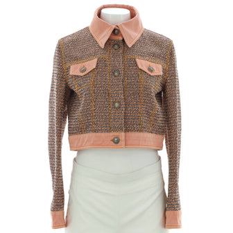 Chanel Women's Button Up Jacket Tweed with Denim Trim