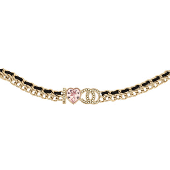 Chanel I Heart CC Choker Necklace Metal and Leather with Crystal and Faux Pearls