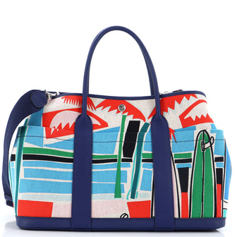 Hermes Sea, Surf & Fun Garden Party Tote Printed Toile and Leather 36
