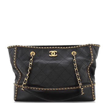 Chanel Chain Around Lines Shopping Tote Quilted Calfskin Small