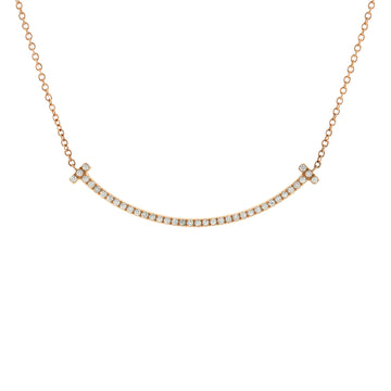 Tiffany & Co. T Smile Pendant Necklace 18K Rose Gold with Diamonds Small