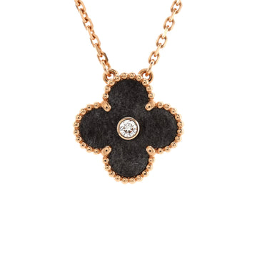Van Cleef & Arpels Vintage Alhambra Pendant Necklace 18K Rose Gold and Silver Obsidian with Diamond