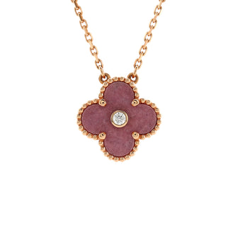 Van Cleef & Arpels Vintage Alhambra Pendant Necklace 18K Rose Gold and Rhodonite with Diamond