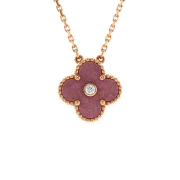 Van Cleef & Arpels Vintage Alhambra Pendant Necklace 18K Rose Gold and Rhodonite with Diamond