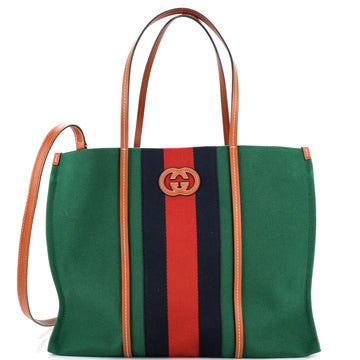 Gucci Interlocking G Web Tote Canvas Large