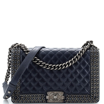Chanel Chained Boy Flap Bag Quilted Glazed Calfskin New Medium