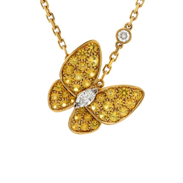 Van Cleef & Arpels Two Butterfly Pendant Necklace 18K Yellow Gold with Yellow Sapphires and Diamonds