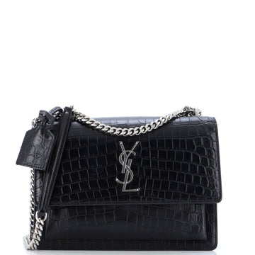 Saint Laurent Sunset Crossbody Bag Crocodile Embossed Leather Medium