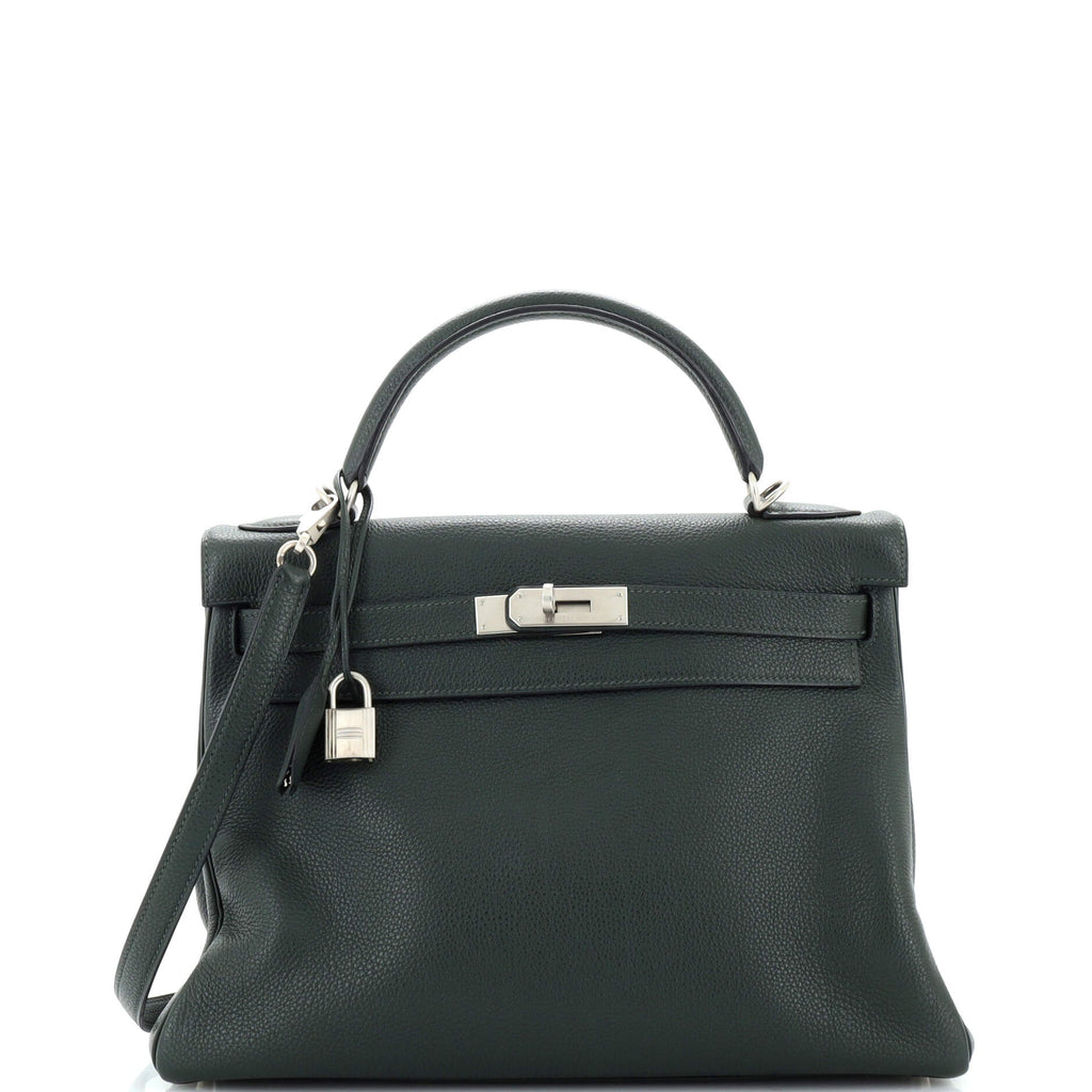 Kelly Handbag Vert Foncé Togo with Brushed ...