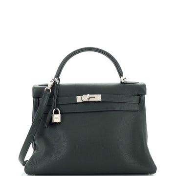Hermes Kelly Handbag Green Togo with Brushed Palladium Hardware 32