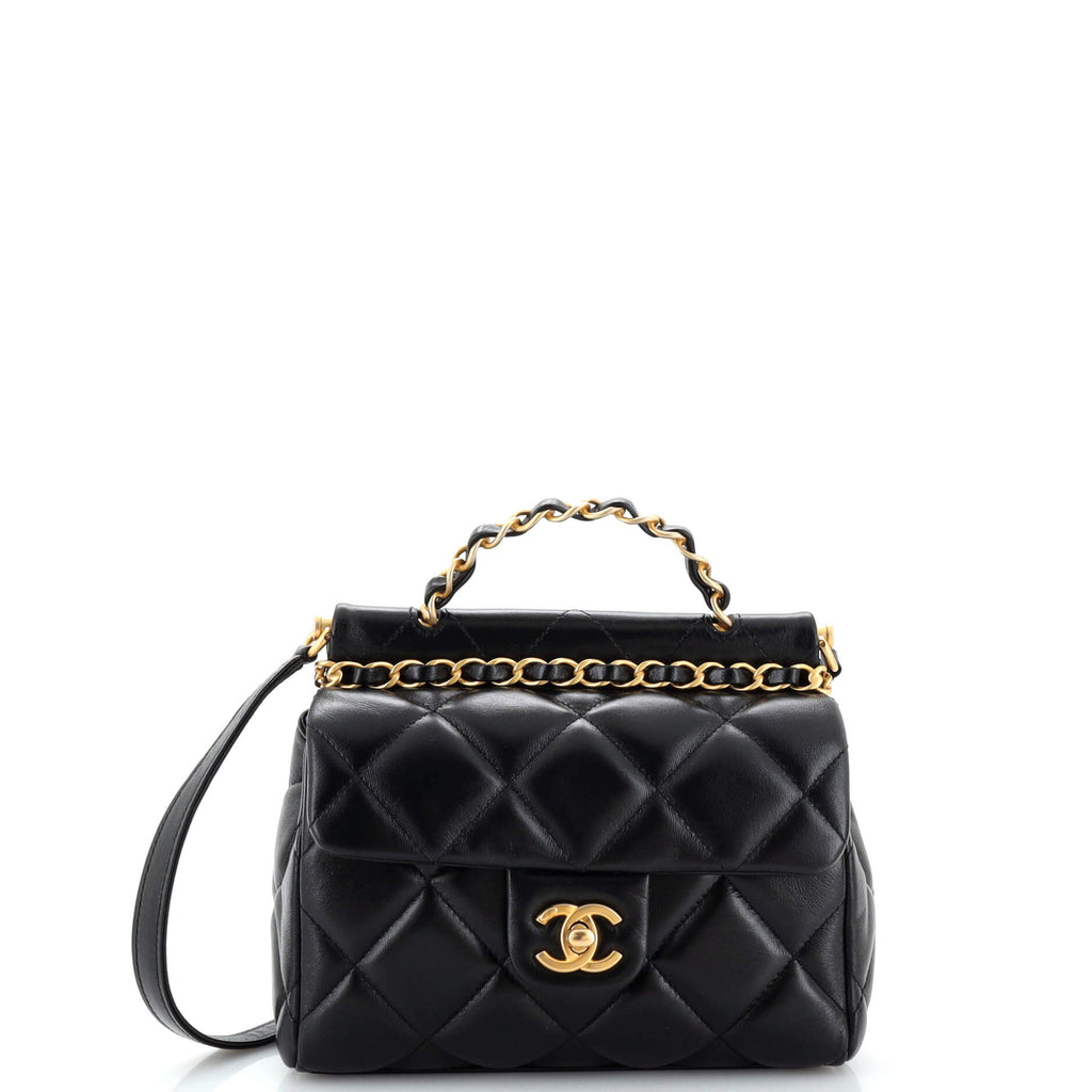 CHANEL ブラックレザー ミニバッグ Chanel CC Bar Chain Top Handle Convertible Flap Bag Quilted