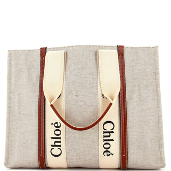 Chloe Woody Tote Canvas with Leather Large