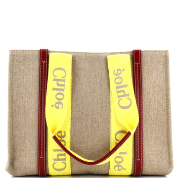 Chloe Woody Tote Canvas with Leather Medium
