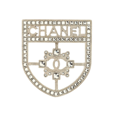 Chanel CC Shield Brooch Crystal Embellished Metal