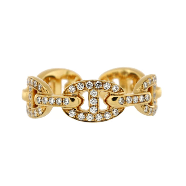 アクセサリー T79 HERMES Chain Ring Gold Color Hermes Chaine d'Ancre Enchainee Ring 18K Yellow Gold with Pave