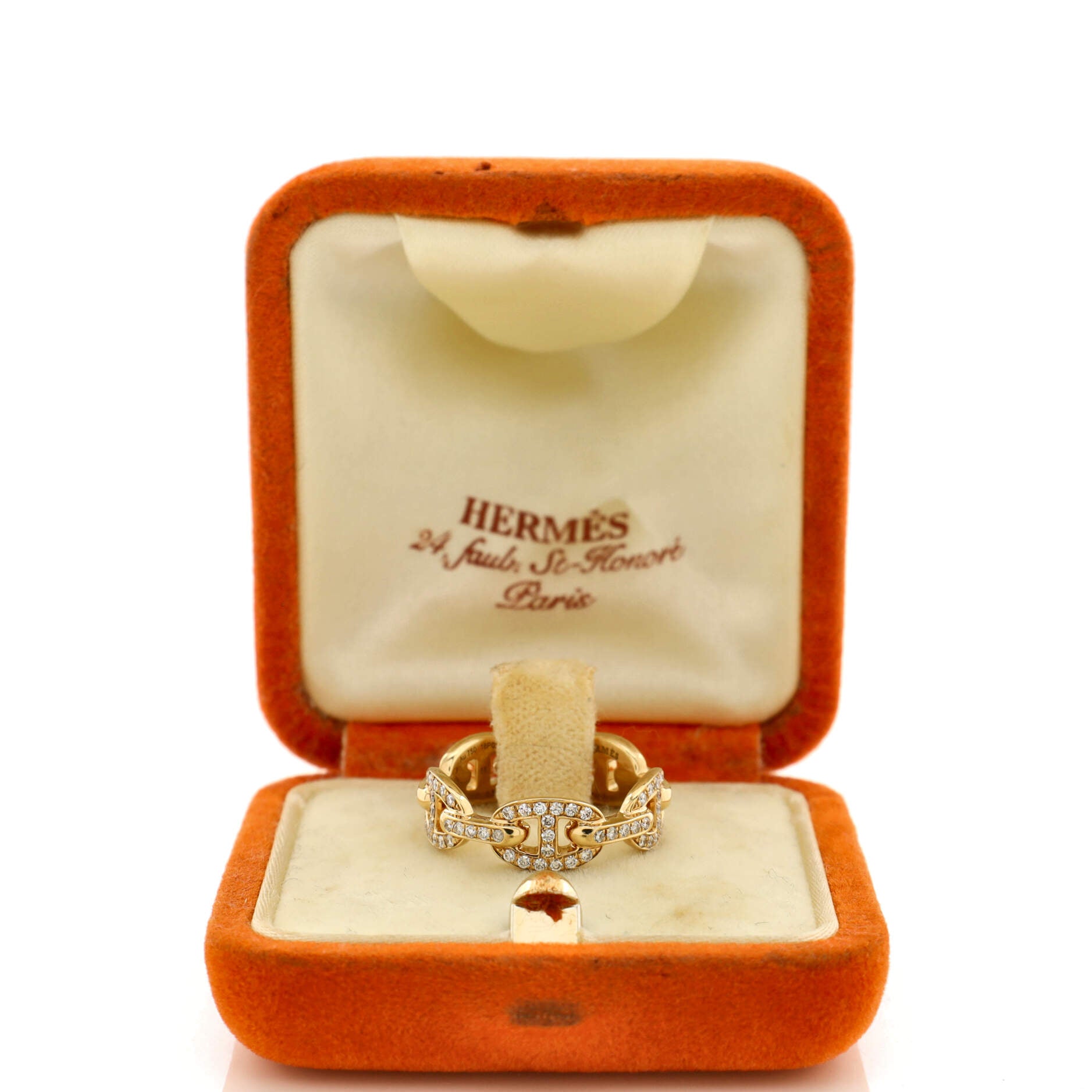 Hermes Chaine d'Ancre Enchainee Ring 18K Yellow Gold with Pave