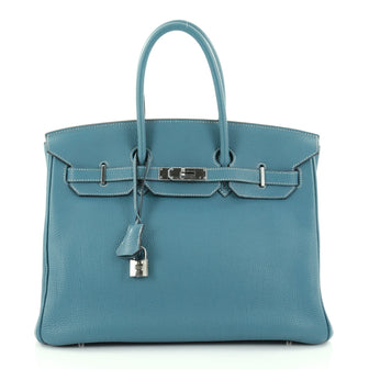 Hermes Birkin Handbag Blue Togo with Palladium Hardware 35 Blue 2502101