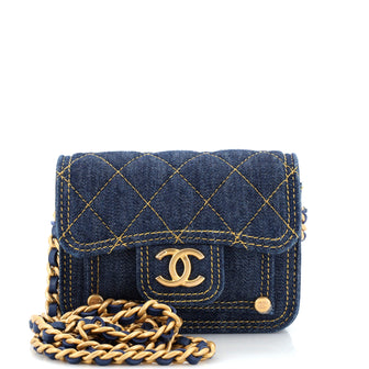 Chanel Double You CC Flap Clutch with Chain Quilted Denim